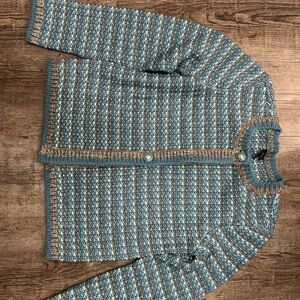 Talbots Blue and Brown Striped Cardigan